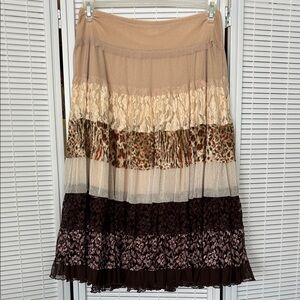 Cache Beige and Brown Tiered Lace Skirt